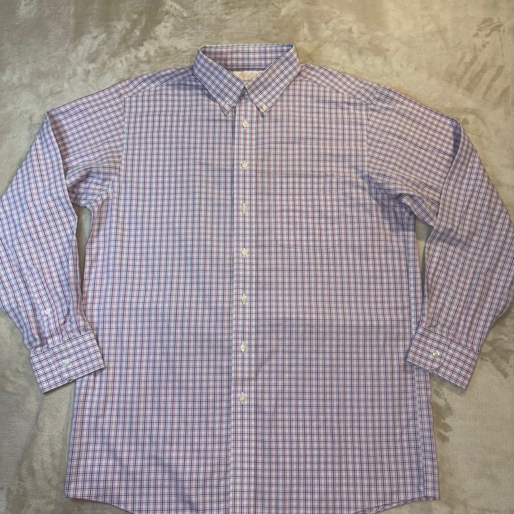 Roundtree & Yorke Gold Label Fitted Dress Shirt Mens‎ 16 34/35 Purple Pink Plaid